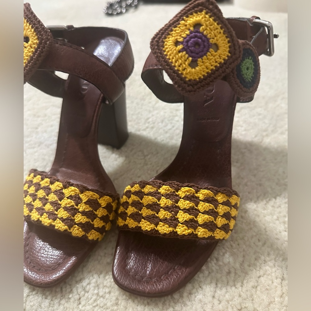 SOLD-Prada Leather and Crochet Sandals - Picture 3 of 3